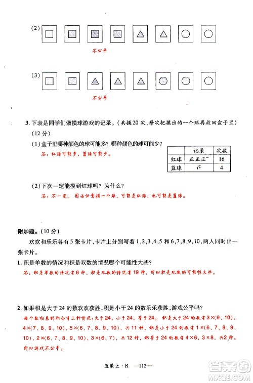 2020年新领程优异真卷汇编数学五年级上册R人教版答案