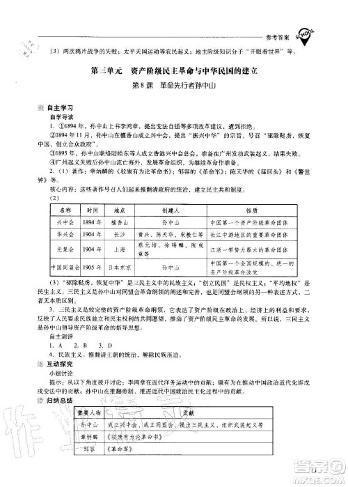2020秋新课程问题解决导学方案八年级中国历史上册人教版参考答案