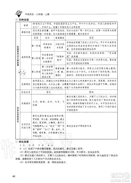 2020秋新课程问题解决导学方案八年级中国历史上册人教版参考答案