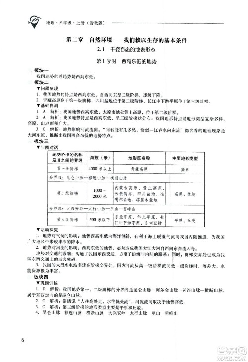 2020秋新课程问题解决导学方案八年级地理上册晋教版参考答案