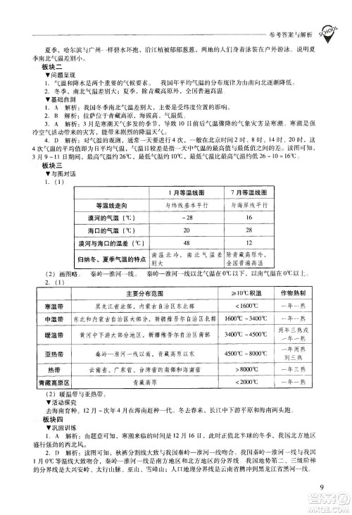 2020秋新课程问题解决导学方案八年级地理上册晋教版参考答案