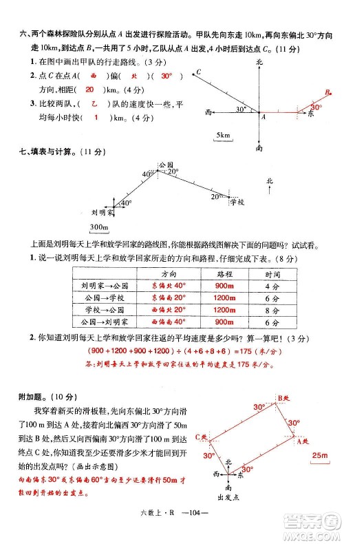 2020年新领程优异真卷汇编数学六年级上册R人教版答案