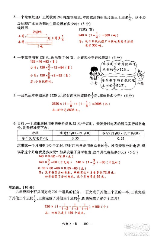 2020年新领程优异真卷汇编数学六年级上册R人教版答案