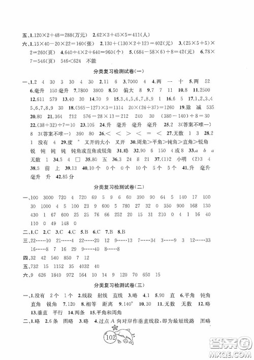 2020修订金钥匙1+1目标检测四年级数学上册国标江苏版答案