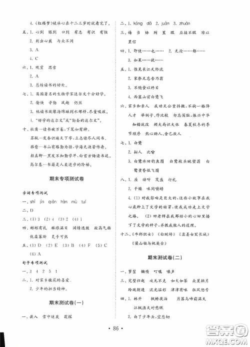 山东教育出版社2020小学语文试卷金钥匙五年级上册人教版答案