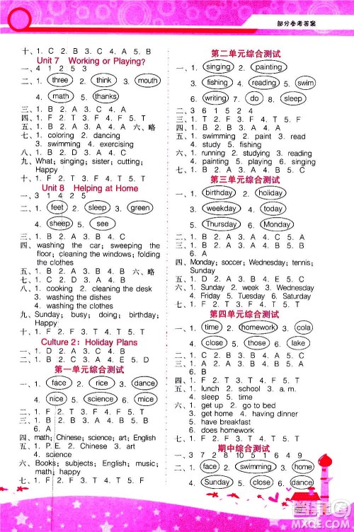 2020年新课程学习辅导英语四年级上册广东人民版参考答案