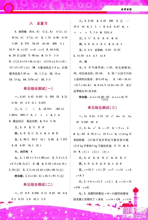 2020年新课程学习辅导数学五年级上册人教版参考答案