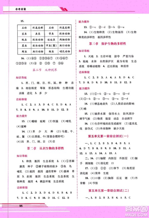 广西师范大学出版社2020年新课程学习辅导生物学八年级上册人教版答案