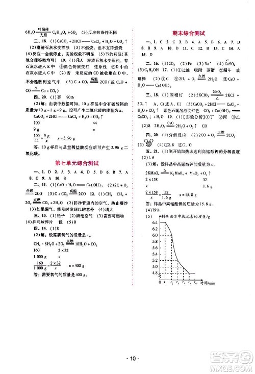 广西师范大学出版社2020年新课程学习辅导化学九年级上册人教版答案 广西师范大学出版社2020年新课程学习辅导化学九年级上册人教版答案