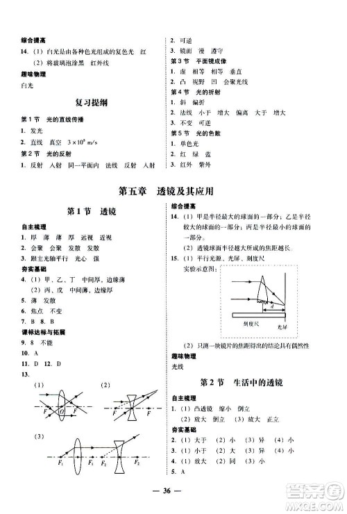 2020年南粤学典学考精练八年级物理上册人教版参考答案