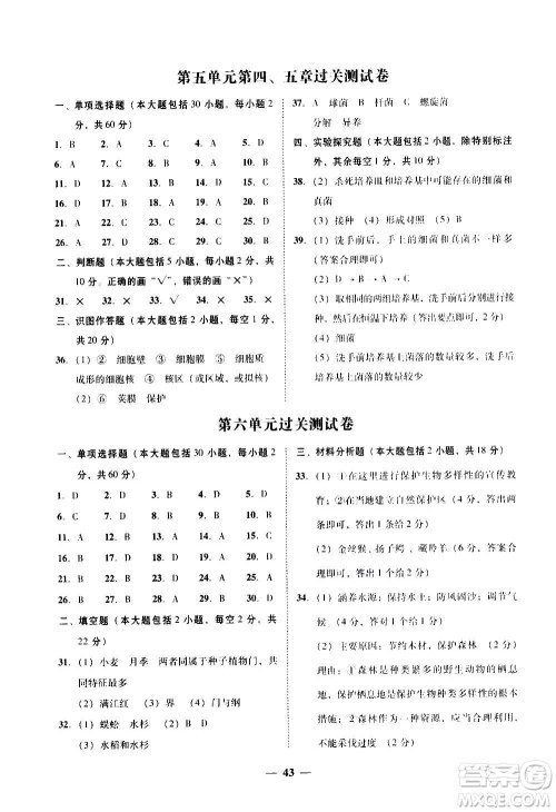 2020年南粤学典学考精练八年级生物学上册人教版参考答案 2020年南粤学典学考精练八年级生物学上册人教版参考答案