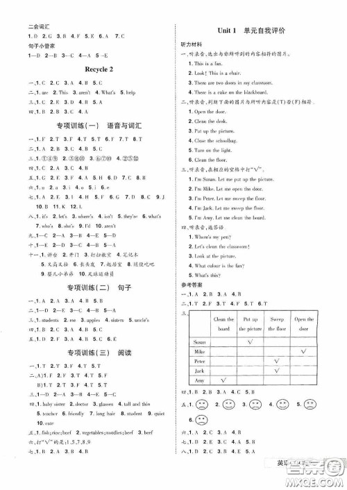 江西美术出版社2020学海乐园四年级英语上册人教版答案