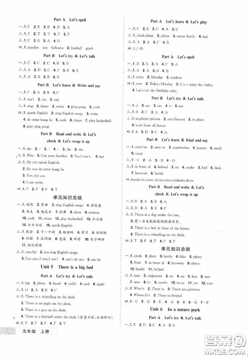 江西美术出版社2020学海乐园五年级英语上册人教版答案 江西美术出版社2020学海乐园五年级英语上册人教版答案