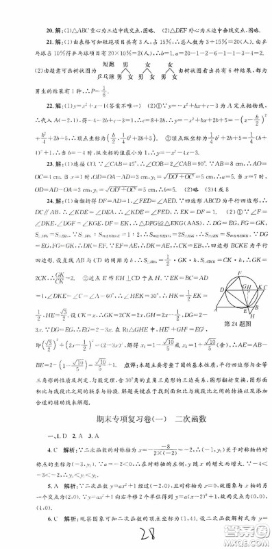 浙江工商大学出版社2020孟建平系列丛书各地期末试卷精选九年级数学上册浙教版答案