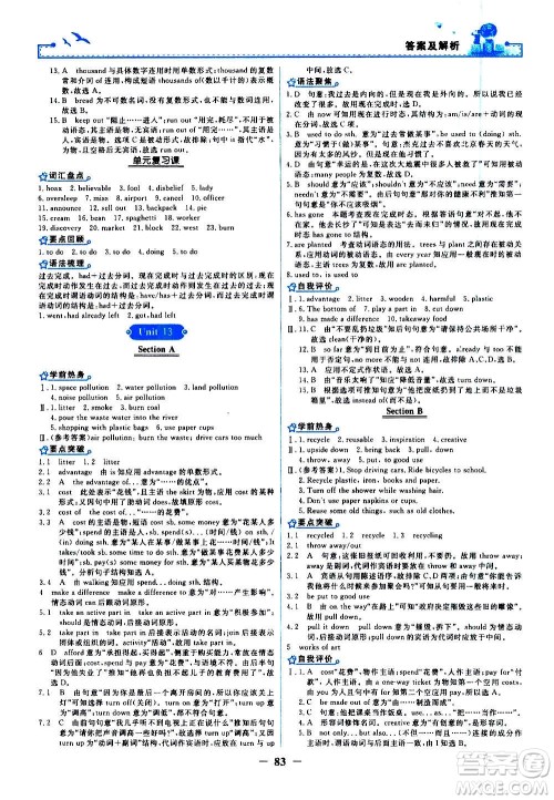 人民教育出版社2020年阳光课堂金牌练习册英语九年级全一册册人教版答案