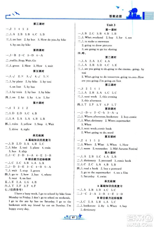 人民教育出版社2020年阳光课堂金牌练习册英语六年级上册人教版答案