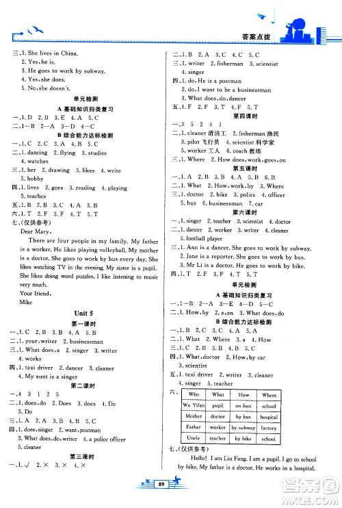 人民教育出版社2020年阳光课堂金牌练习册英语六年级上册人教版答案