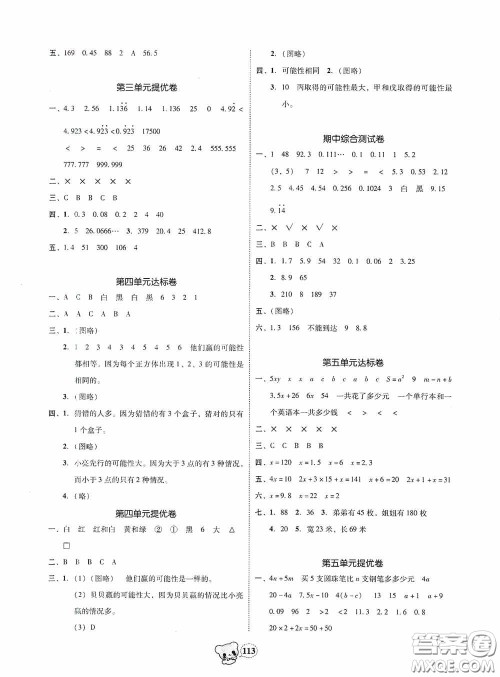 南方出版传媒2020名校好卷黄冈测试题精编五年级数学上册答案