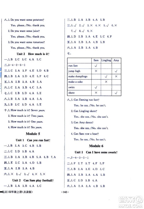 外语教学与研究出版社2020年阳光课堂点读版英语四年级上册外研版答案