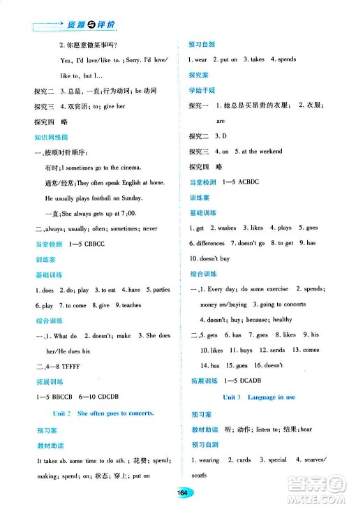 黑龙江教育出版社2020年资源与评价英语七年级上册外研版参考答案