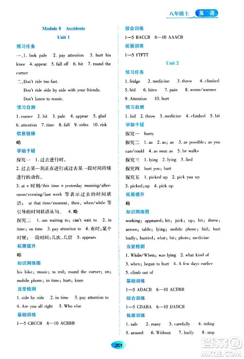 黑龙江教育出版社2020年资源与评价英语八年级上册外研版参考答案