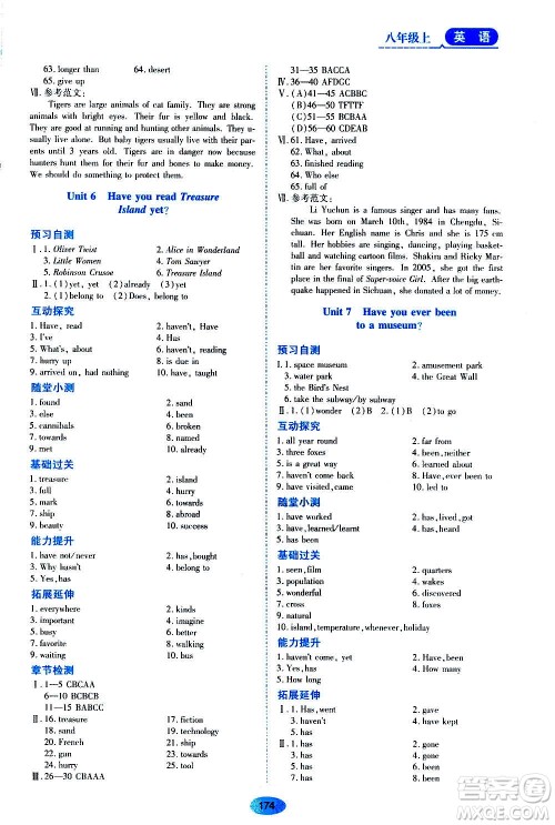 2020年五四学制资源与评价英语八年级上册山教版参考答案