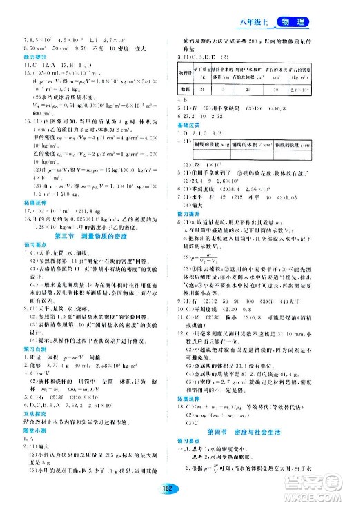 2020年五四学制资源与评价物理八年级上册山科技版参考答案