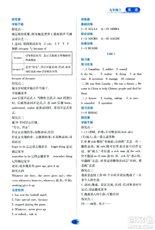 黑龙江教育出版社2020年资源与评价英语九年级上册外研版参考答案