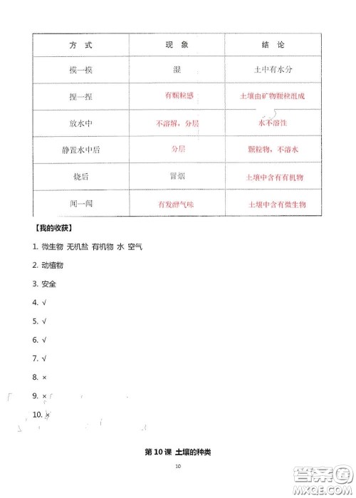 山东美术出版社2020新课堂同步体验与探究三年级科学上册答案