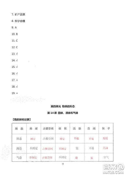 山东美术出版社2020新课堂同步体验与探究三年级科学上册答案