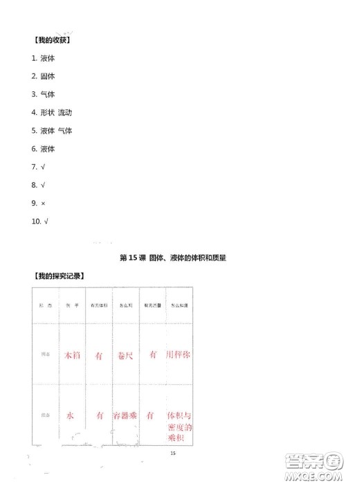 山东美术出版社2020新课堂同步体验与探究三年级科学上册答案