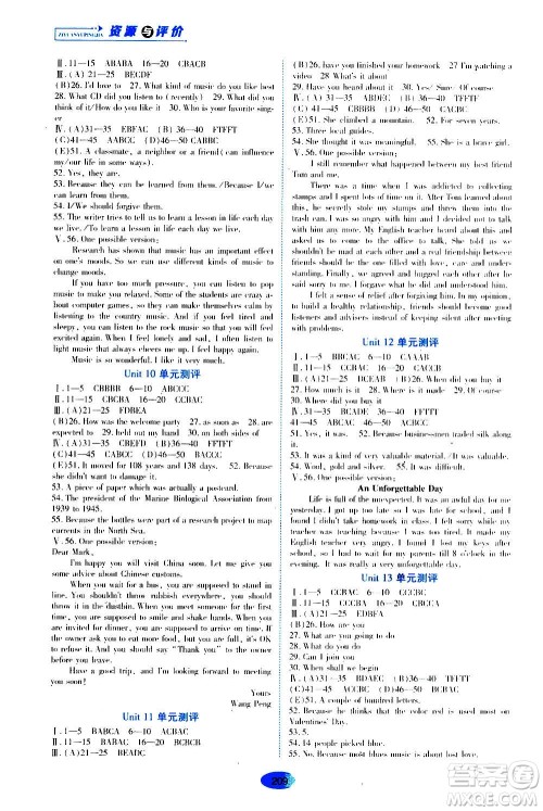 黑龙江教育出版社2020年资源与评价英语九年级全一册人教版参考答案 黑龙江教育出版社2020年资源与评价英语九年级全一册人教版参考答案