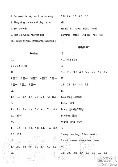 山东美术出版社2020新课堂同步体验与探究五年级英语上学期五四学制答案