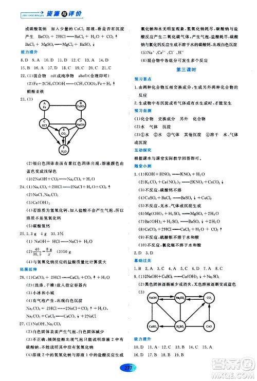 2020年五四学制资源与评价化学九年级全一册人教版参考答案