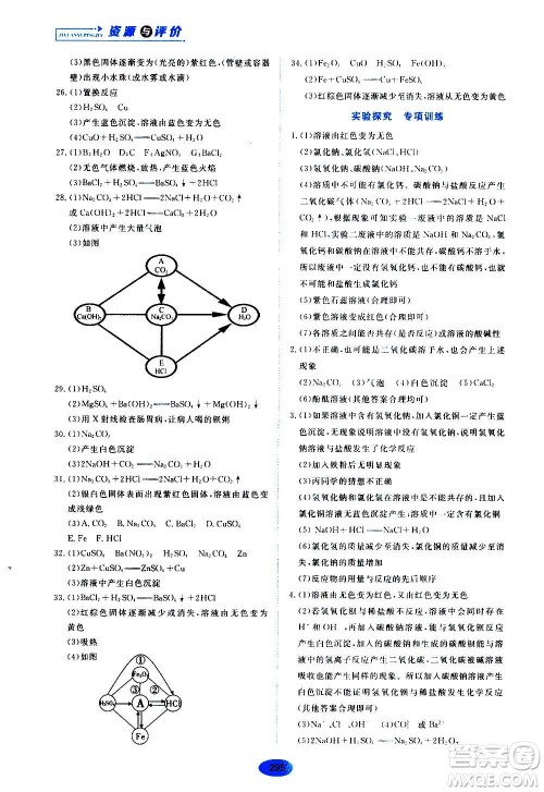 2020年五四学制资源与评价化学九年级全一册人教版参考答案