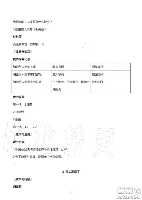 山东美术出版社2020秋新课堂同步体验与探究六年级科学上学期人教版答案