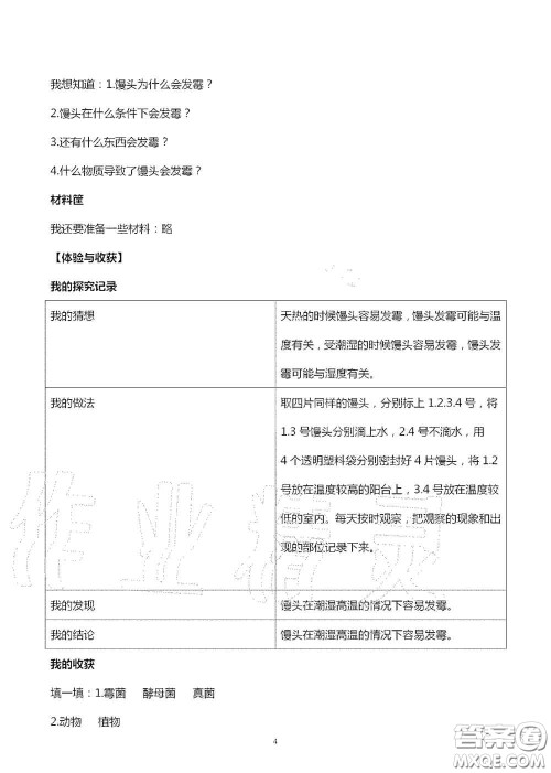 山东美术出版社2020秋新课堂同步体验与探究六年级科学上学期人教版答案
