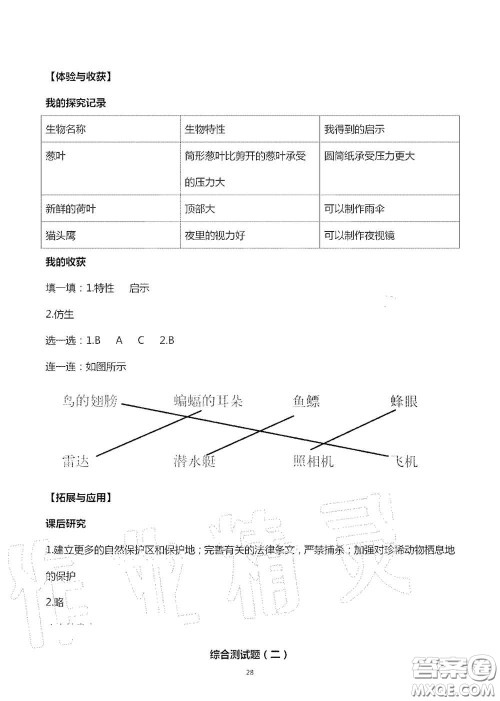 山东美术出版社2020秋新课堂同步体验与探究六年级科学上学期人教版答案