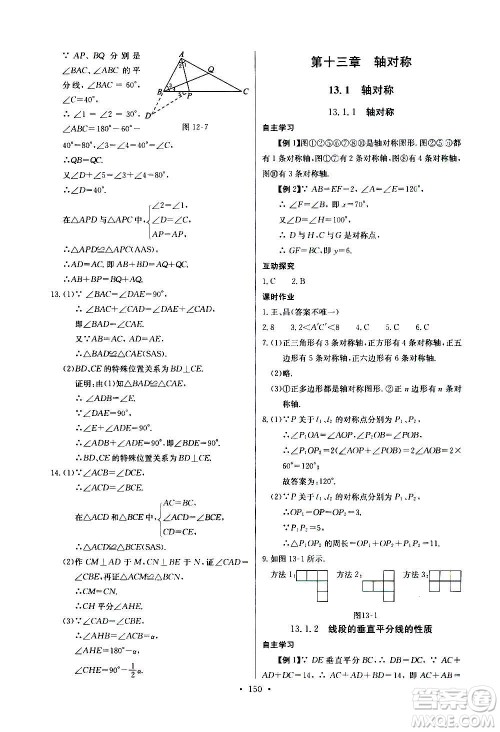 2020年长江全能学案同步练习册数学八年级上册人教版参考答案 2020年长江全能学案同步练习册数学八年级上册人教版参考答案