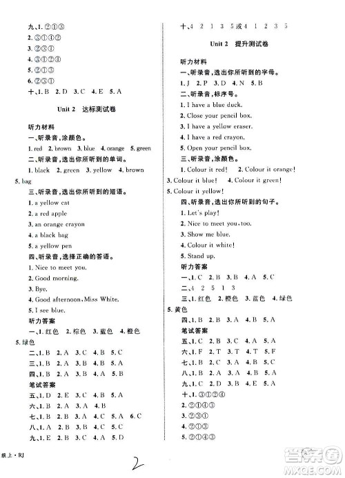 2020年优化设计单元测试卷英语三年级上册RJ人教版答案 2020年优化设计单元测试卷英语三年级上册RJ人教版答案
