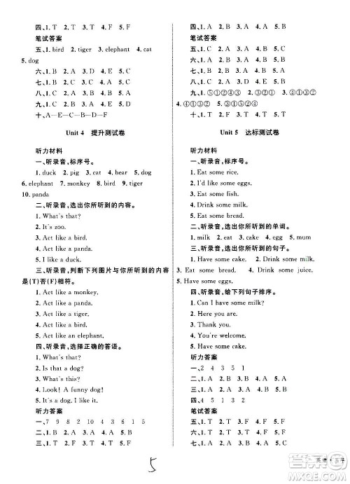 2020年优化设计单元测试卷英语三年级上册RJ人教版答案 2020年优化设计单元测试卷英语三年级上册RJ人教版答案