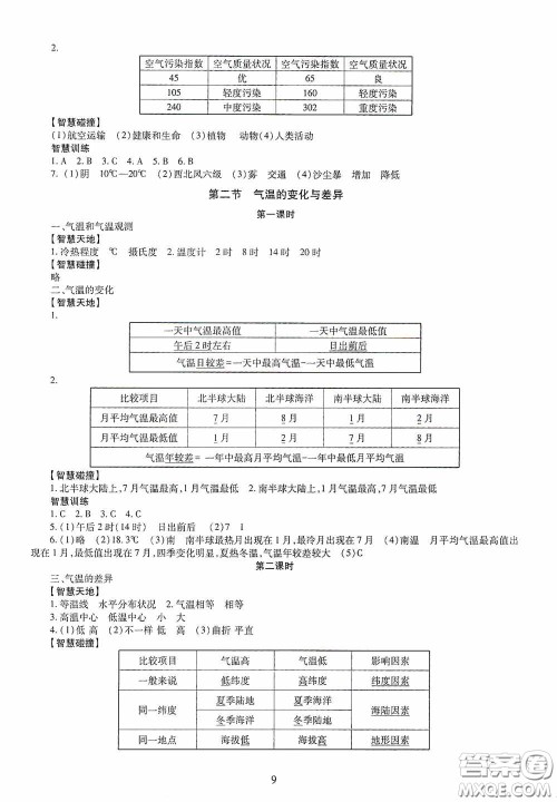 明天出版社2020智慧学习七年级地理上册人教版答案