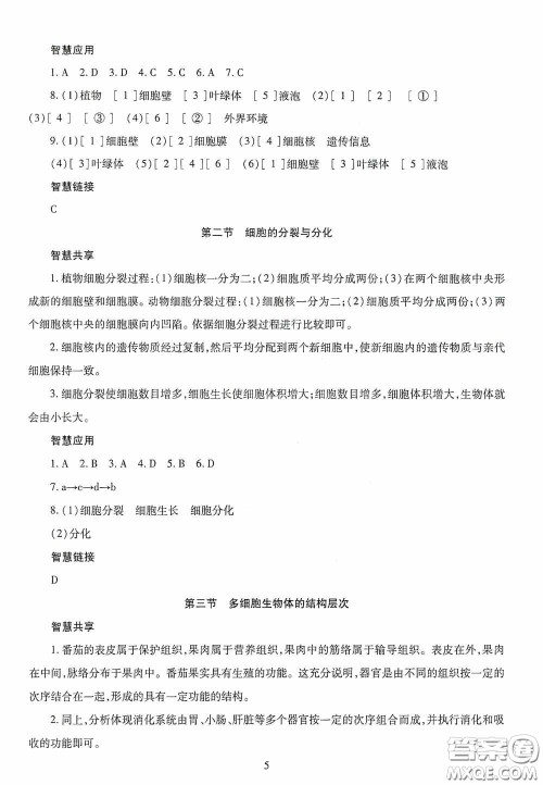 明天出版社2020智慧学习七年级生物学上册人教版答案 明天出版社2020智慧学习七年级生物学上册人教版答案