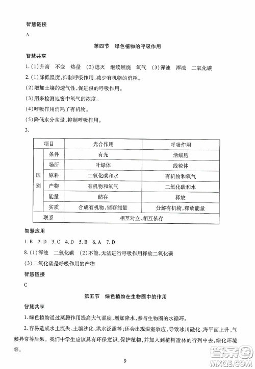 明天出版社2020智慧学习七年级生物学上册人教版答案 明天出版社2020智慧学习七年级生物学上册人教版答案