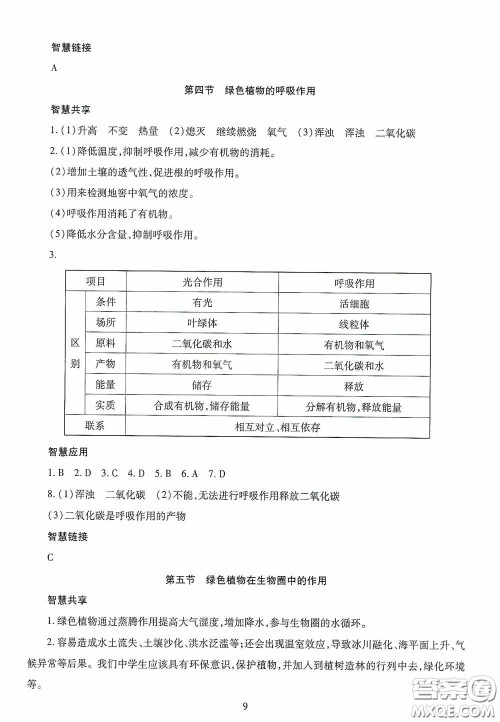 明天出版社2020智慧学习七年级生物学上册人教版答案