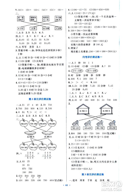 人民教育出版社2020小学同步测控优化设计数学三年级上册增强版答案