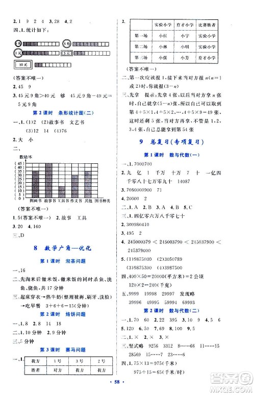 人民教育出版社2020小学同步测控优化设计数学四年级上册增强版答案