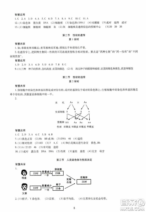 明天出版社2020智慧学习八年级生物学全一册人教版答案