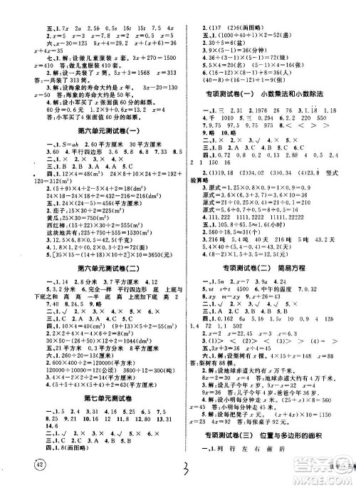 2020年优化设计单元测试卷数学五年级上册RJ人教版答案