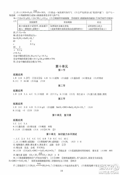 明天出版社2020智慧学习九年级化学全一册人教版答案